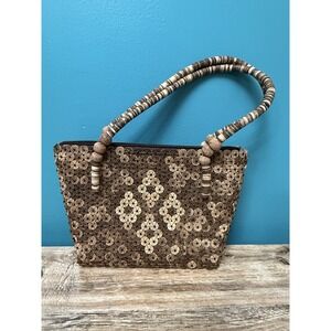 Funky Eclectic Handbag Purse‎ Brown Beaded Coconut Shell Handmade in Indonesia